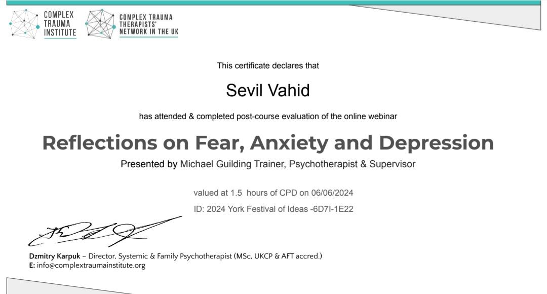 Reflections on Fear, Anxiety and Depression